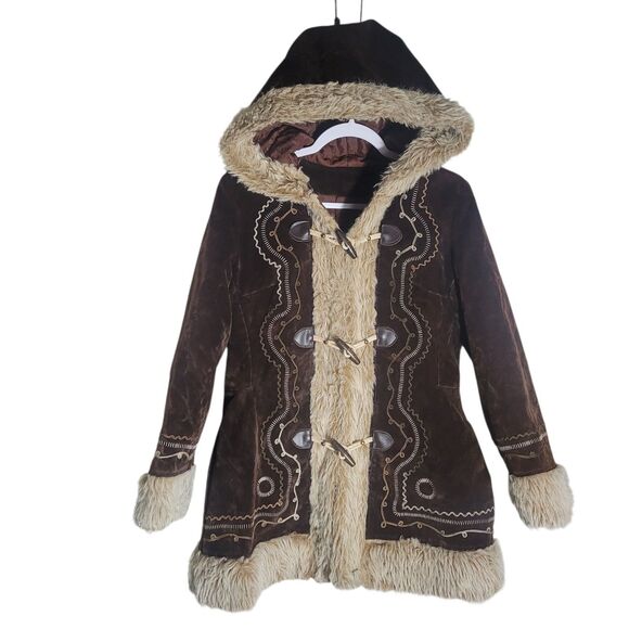 Unbranded Jackets & Blazers - Vintage 1970's Penny Lane Suede Coat Womens Medium Brown Embroidered Boho Hippie